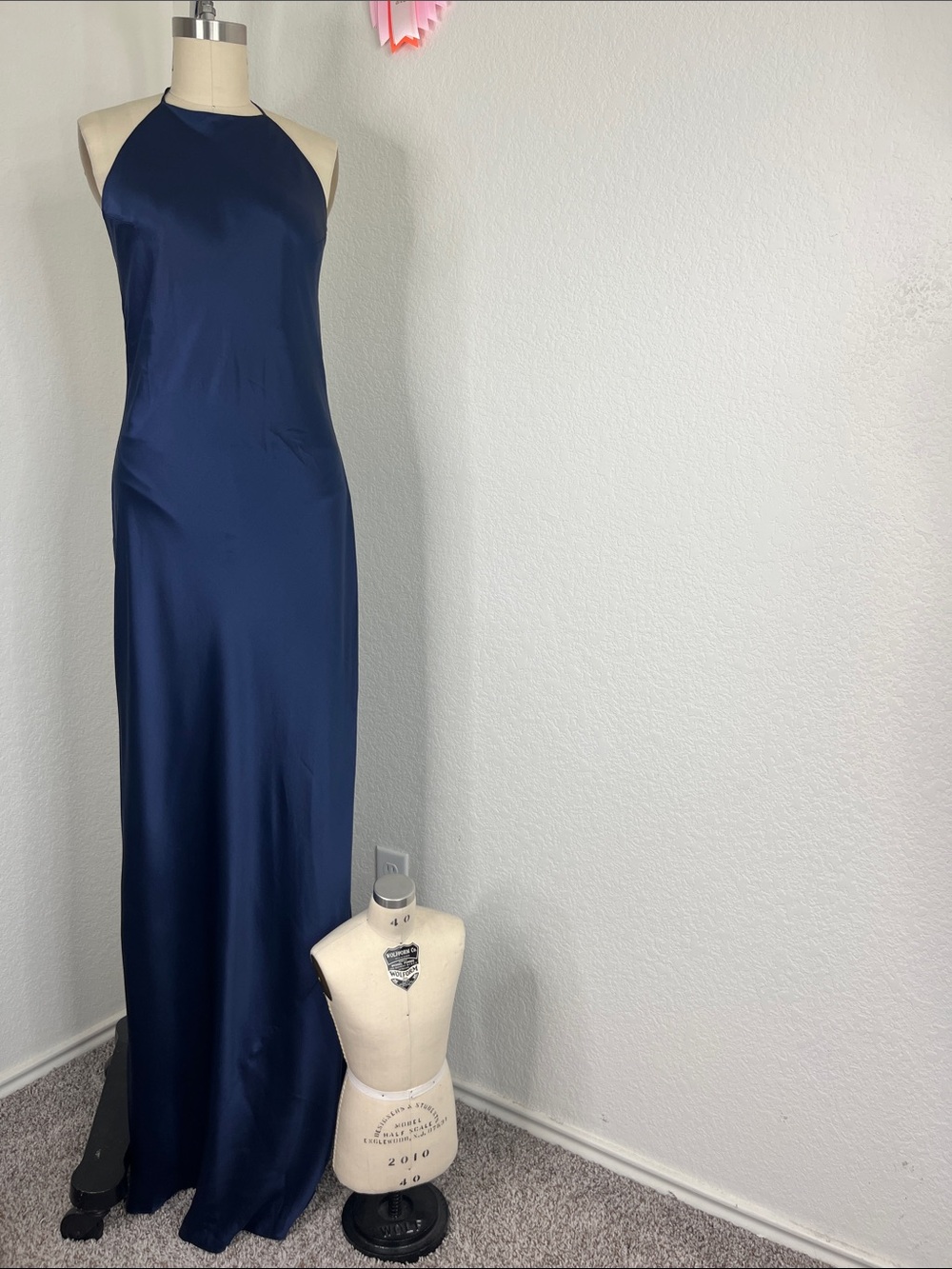 Reformation Navy Blue Satin Backless Gown - Picture 2 of 15
